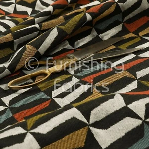 Soft Woven Geometric Black Multi Colour Houndstooth Pattern Upholstery Fabric - Picture 1 of 5