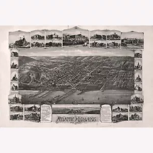 Atlantic Highlands, Nueva Jersey. Mapa antiguo ojo de pájaro; 1894 - Imagen 1 de 11