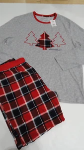 Eddie Bauer Men XXL Pajama Set NWT Fleece Christmas/Winter Gray/Red Cambodia - Picture 1 of 16