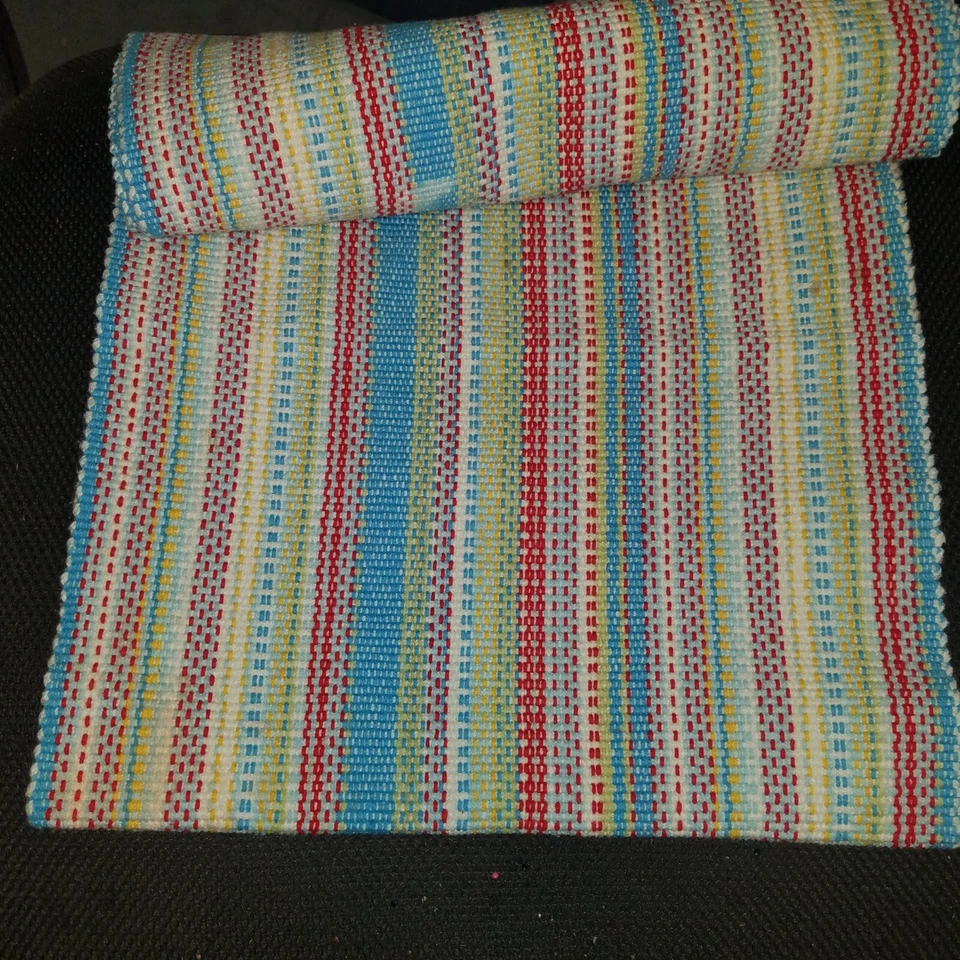 Pioneer Woman Table Runner Woven striped farmhouse chic 13x60" blue red yellow g - Image 1 of 1