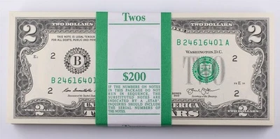2013 BEP Strap $2 UNC Consecutive Federal Reserve Notes Lot of 100  - Image 1 of 4