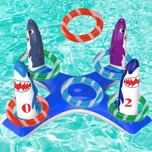 Anillo Inflable Juegos de Lanzamiento Juguetes, Tiburón Flotante Flamenco Anillo de Natación con 6... - Imagen 1 de 7