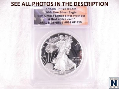 NobleSpirit (ME) 2019 S Eagle Silver Dollar First Strike ANACS PR70 DCAM - Image 1 of 4