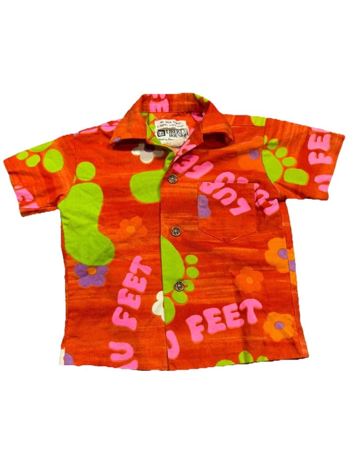 Camisa vintage infantil ALOHA NAPILI - LIBERTY HOUSE Luau Feet Print HAWAIANA AÑOS 60 Foto 1 de 4