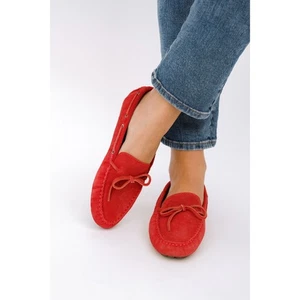 J.Crew Red Suede Leather Moccasins Size 9 Women Loafers Driving Shoes - Picture 1 of 16