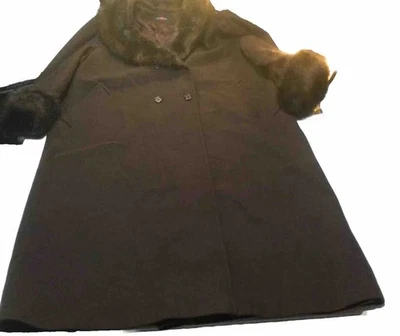 Abrigo de Colección Alorna Mujer Abrigo de Lana Marrón Borde de Piel Sintética 24W EE. UU. Foto 1 de 4