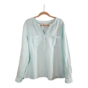 Talbots Linen Band Collar Long Sleeve Popover Top Resortwear Beach Women's XL - Picture 1 of 5