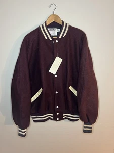 Vintage Deadstock Delong Maroon Wool Varsity Jacket Size 2XL Made In USA - Picture 1 of 7