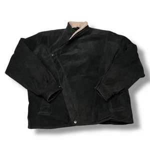 Mirage Vintage Korea Sherpa Collard Black Leather Zip Up Jacket Men’s Size 42/L - Picture 1 of 7
