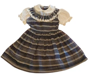 Vintage 1960s Sheer Girls Dress Navy & White Honeylane Sears Roebuck Full Skirt - Picture 1 of 7