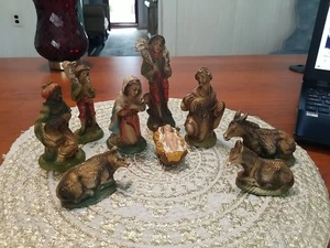 Statuine Presepe Vintage 9 Pezzi Dipinte A Mano Made In Italy Natale - Foto 1 di 13