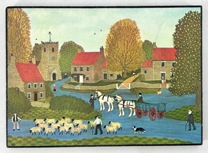 Vintage Small VINCENT HADDESLSEY PICTURE - SHIRE HORSES & SHEEP English Retro - Picture 1 of 4
