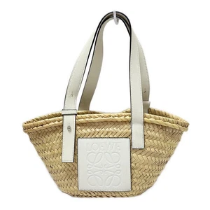 Auth LOEWE Basket - Beige White Palm Leaf Calf Leather Tote Bag - Picture 1 of 8