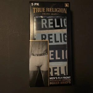 True Religion Mens Sz L Fly Front Premium Cotton Boxer Briefs 5 Pk - Picture 1 of 3