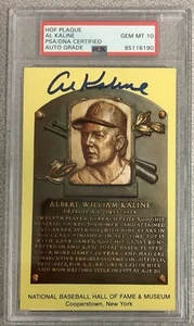 Al Kaline Signed Gold HOF Plaque Postcard Yellow Tigers Autograph PSA/DNA Gem 10 - Picture 1 of 3