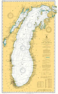 Lake Michigan - 1909 - Nautical Chart Map Poster - Picture 1 of 1