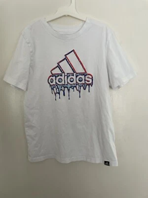 Adidas Niño Niño 3 Rayas Logo Gráfico Calce Regular Manga Corta Camisa Blanca 10/12 Foto 1 de 4