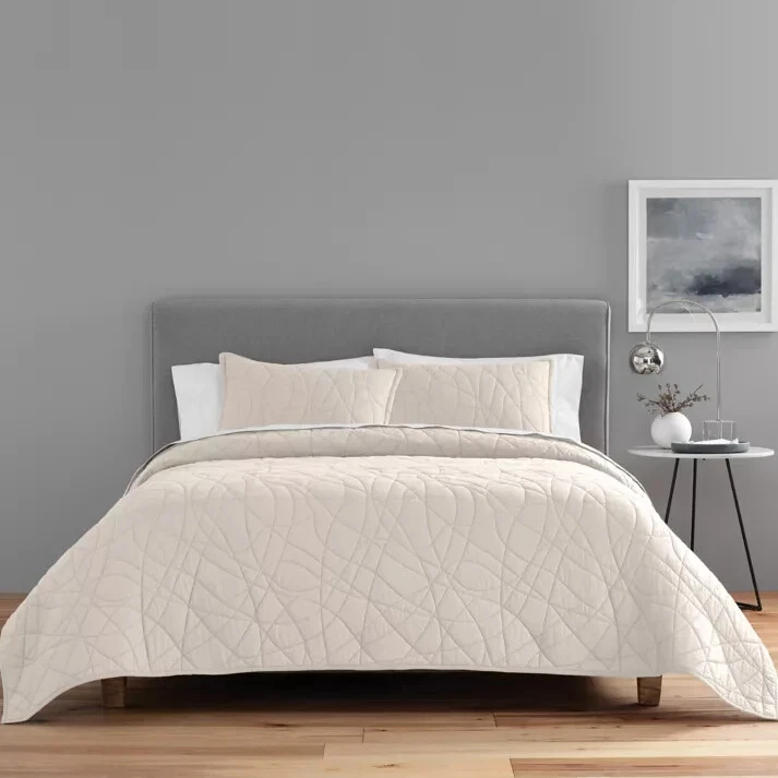 Nestwell Cotton Voile 3-Piece Full/Queen Stitch Pattern Quilt Set in Moonbeam