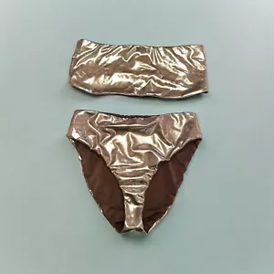Bikini Good American 2 piezas Better Stormy Foil plateado talla 5 parte inferior 7 parte superior nuevo sin etiquetas - Imagen 1 de 13
