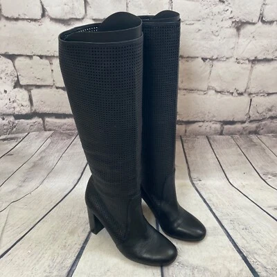 Vince Camuto Boots Womens 6M Black Secillia Perforated Leather Tall Shaft - Image 1 of 4