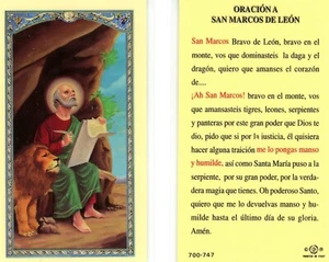 Oracion a San Marcos de a Leon - Spanish -  Laminated  Holy Card S24-488 - Picture 1 of 3