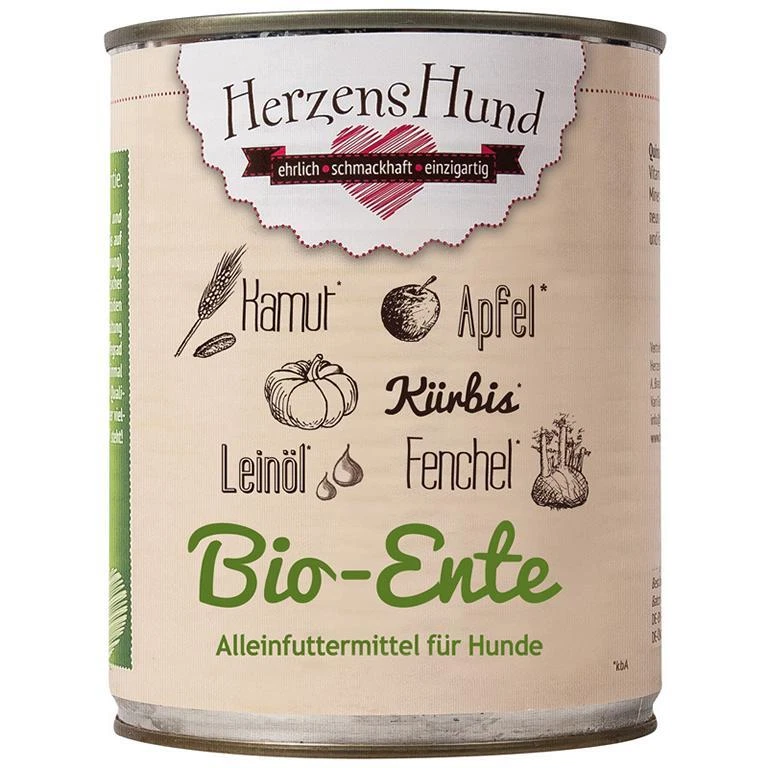 Herzenshund Bio-Ente mit Bio-Gemüse | 6x800g Hundefutter - Bild 1 von 1