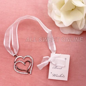 Wedding Bridal Good Luck Charm Diamante Silver Double Heart Charm Horseshoe AU - Picture 1 of 11