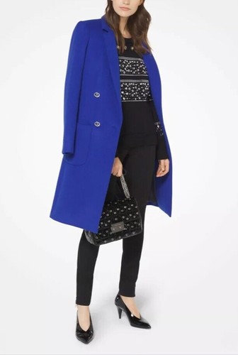 Giacca cappotto militare Michael Kors blu reale ufficiali misto lana taglia 2 $495 nuovo