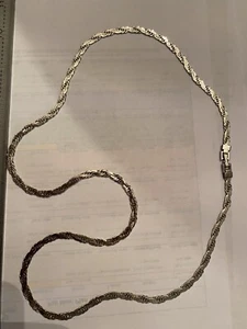 Vintage Trifari Silver Tone Flat Weave 28” Signed Necklace - Picture 1 of 8