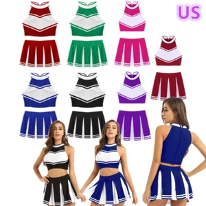 Women Cheer Leader Costume Cosplay Cheerleading Outfit Mini Pleated Skirt Set - Picture 1 of 56