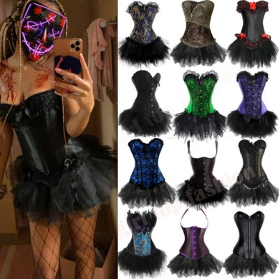Halloween Costume Sexy Lingerie Lace up Burlesque Corset Bustier With Tutu Skirt - Image 1 of 4