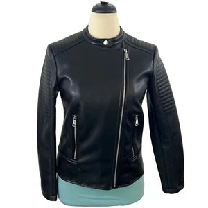 Catherine Malandrino Womens Faux Leather Black Moto Jacket Quilted Vegan Sm - Picture 1 of 11