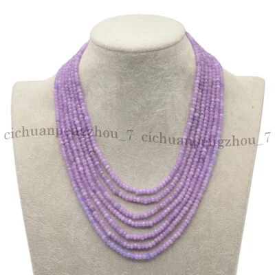 7 Rows 2x4mm Faceted Violet Jade Rondelle Gemstone Beads Necklace 17-23'' - Image 1 of 4