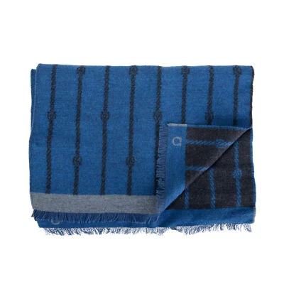 Salvatore Ferragamo Blue 100% Wool Striped Logo Print Shawl Scarf - Изображение 1 из 4