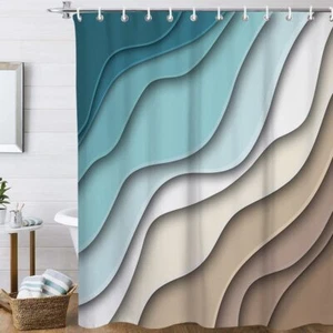 Turquoise Teal Ombre Geometric Ocean Shower Curtain 72x72" Beach Waterproof - Picture 1 of 6