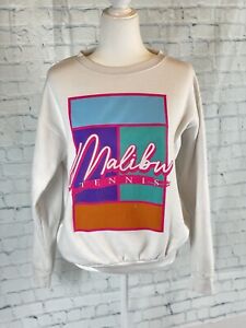 Malibu Tennis Club White Sweatshirt size L Barbie Girl Style Pullover Jumper