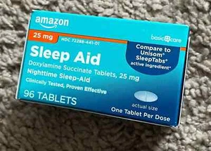 Amazon Basic Care sleep support Nightime supplement 96 tablets exp 08/26 - Picture 1 of 2