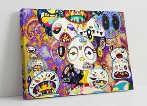 MURAKAMI 3 CANVAS WALL ART FLOAT EFFECT/FRAME/PICTURE/POSTER PRINT-PURPLE YELLOW - Picture 1 of 21