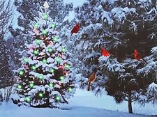 Lighted Christmas Tree & Cardinal Birds LED Canvas Print Snowy Winter Forest ...