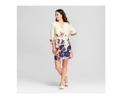 Mini Vestido Túnica Con Cordones Estampado Floral Cottage Core Fairy Core Caprichoso Talla 14 Nuevo con Etiquetas Foto 1 de 4