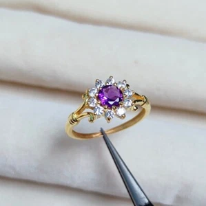 Runde Form Amethyst Ring, 925 massiv Sterling Silber Ring, perfekte Geschenke für Sie - Bild 1 von 5