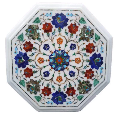 12" x 12" Table Top Marble Inlay Floral Handmade Home And Garden Decor - Image 1 of 4