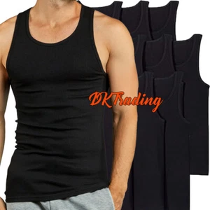 6 Pack Men's Black Tank Top 100% Cotton A-Shirt Sleeveless Lightweight S-3XL - Picture 1 of 7