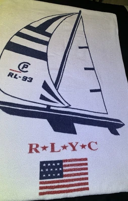 DOS Toallas de Playa Polo Ralph Lauren Yacht Club RLYC De Colección Bandera de Estados Unidos 34 pulgadas X 67 pulgadas Foto 1 de 4