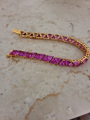 Pulsera de zafiro rosa UTC oro vermeil 925 creada en laboratorio Foto 1 de 4