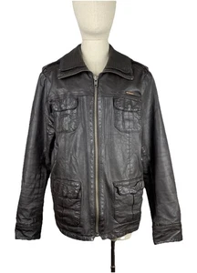 Superdry Japan men’s genuine leather multipocket Biker jacket size M brown - Picture 1 of 24