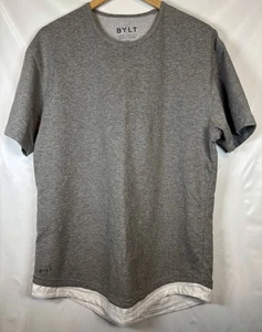 BYLT Drop Cut Dual Layer grau weiß Kurzarm Freizeit Lux Hemd Herren Large - Bild 1 von 7