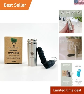 Fio dental sustentável carvão bambu em aço recarregável - pacote com 2 hortelã-pimenta - Imagem 1 de 4
