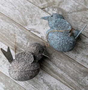 2 vtg Mica glitter Bird Candy Holders Blue Silver Japan Putz Ornaments  - Picture 1 of 17