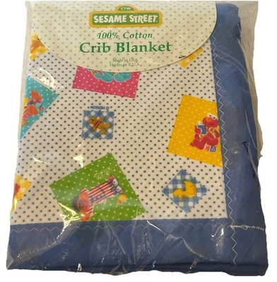 Manta de cuna vintage 1999 Sesame Street Muppets 36” X 50” borde satinado hecha en EE. UU. Foto 1 de 2